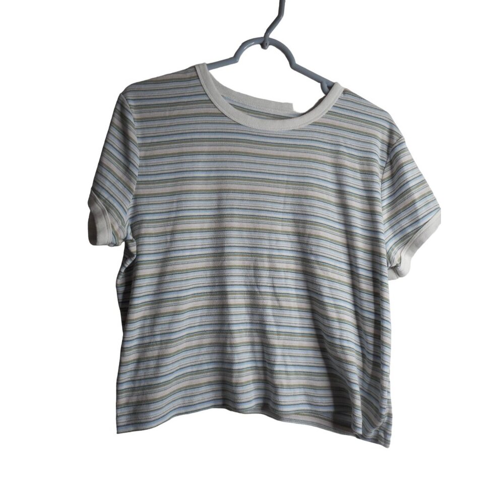Blue Grean Peach White Striped XXL cropped t shirt tee top Arizona Jean Company
